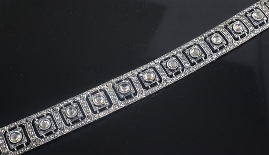 A Victorian gold, silver and diamond encrusted bracelet, 17.2cm.